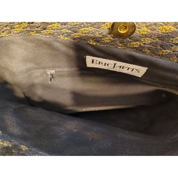 Vintage Eric Javits Gray Gold Woven Purse Shoulder Bag Doulbe Strap Snap Close - Picture 5 of 5